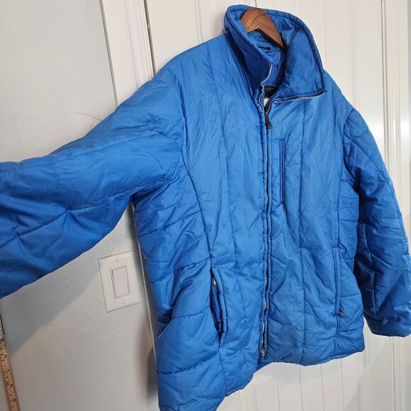 Vintage Jcpenny Puff Coat Men XL Blue Hooded 80s Thick Warm Winter Utility Retro - Picture 8 of 16